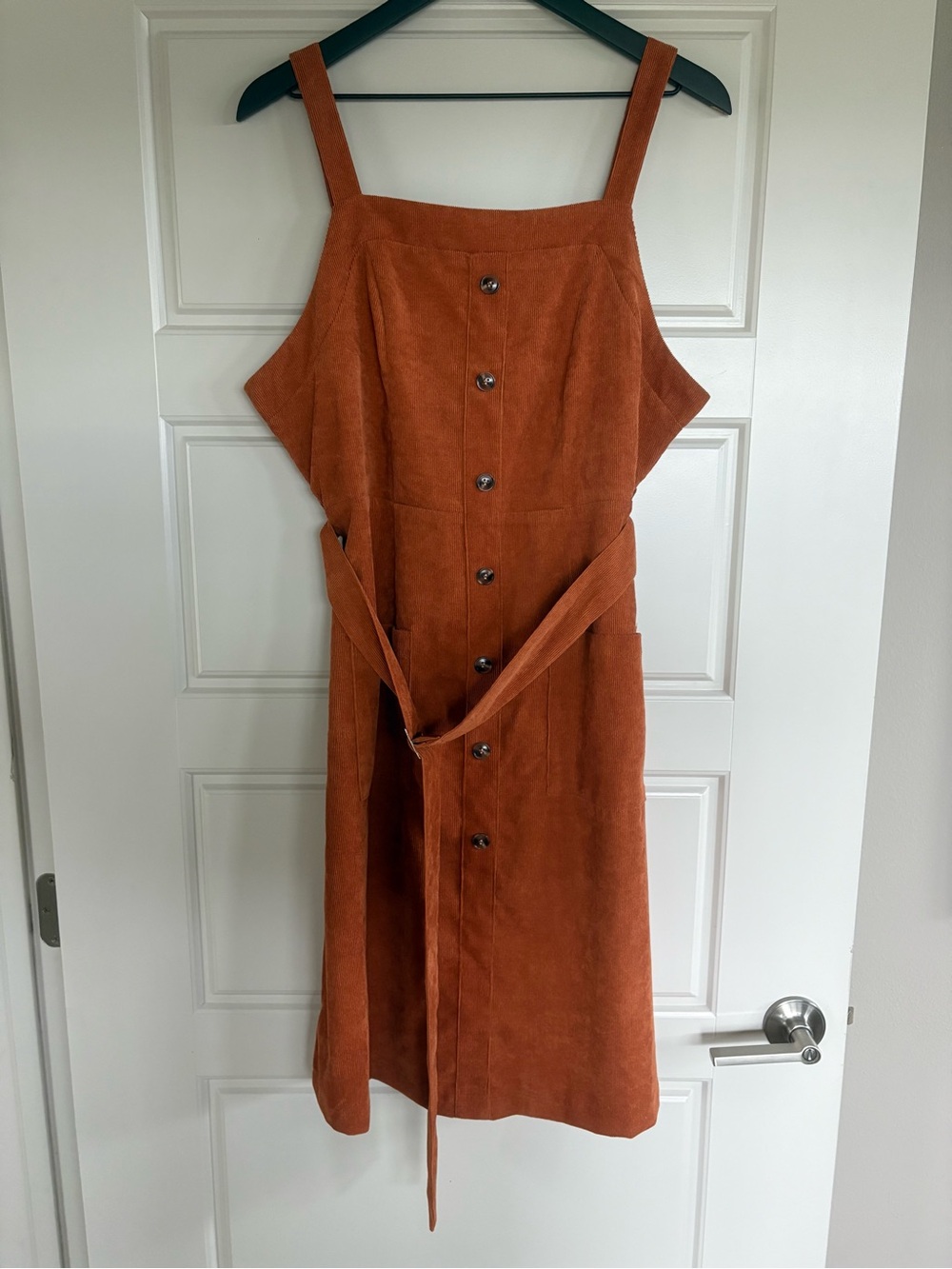 SHEIN Rust Brown Button-Front Pinafore Midi Dress